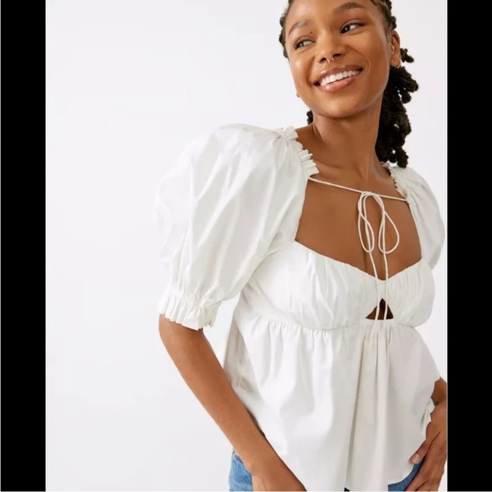 For Love & Lemons Sierra Puff Sleeve Top Open Back Statement Sleeve White XS NWT